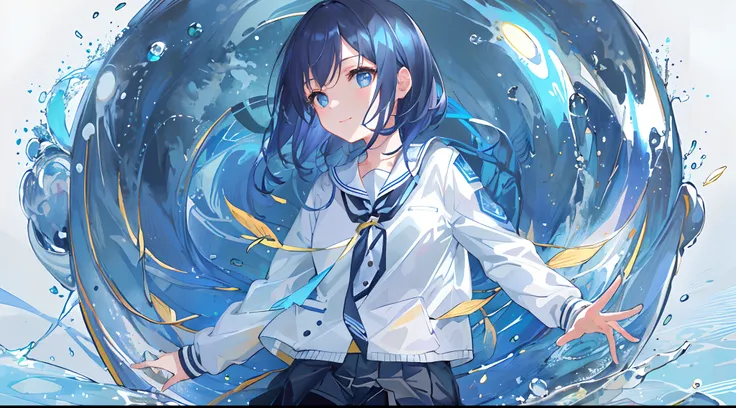 ((top-quality)), ((​masterpiece)), ((ultra-detailliert)), (extremely delicate and beautiful), girl with, 独奏, cold attitude,((Black jacket)),She is very(relax)with  the(Settled down)Looks,A dark-haired, depth of fields,evil smile,Bubble, under the water, Ai...