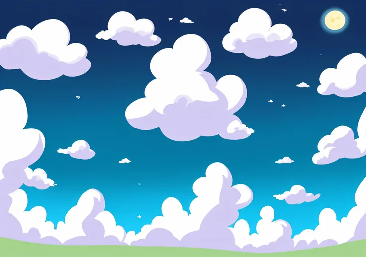 A cartoon sky with clouds, light blue sky with clouds, nuvens fofas inchadas, plano de fundo da nuvem, fundo das nuvens, nuvens dispersas, arte de fundo, blue sky background, lindas nuvens inchadas de anime, fundo nublado azul fosco, grama verde, grama de ...