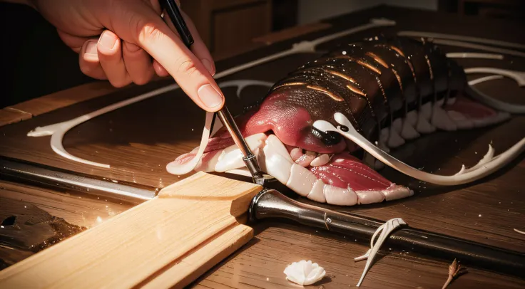 On the dissection table, There is an unknown creature that is dissected, Dissected, pov