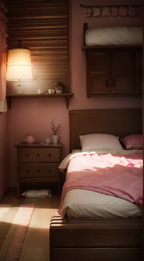 Pink light is leaking from the right side、Scruffy bed