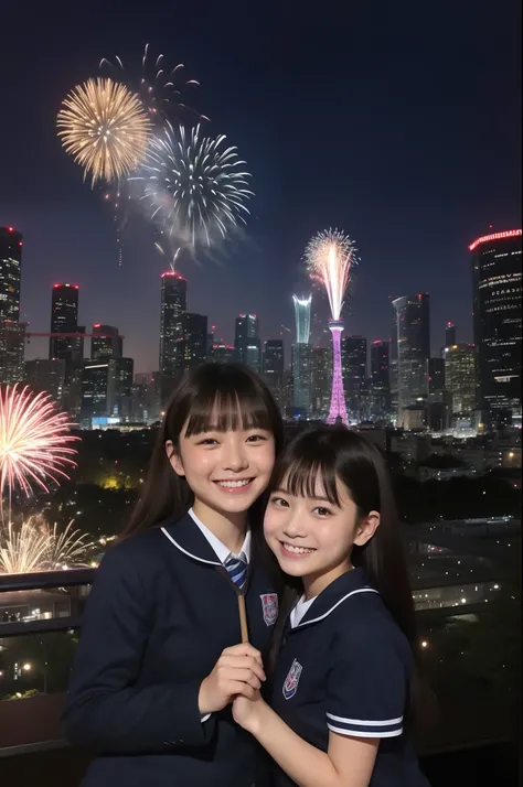 A smile、hi-school girl、校服、While doing fireworks、mare、Tokyo Skytree