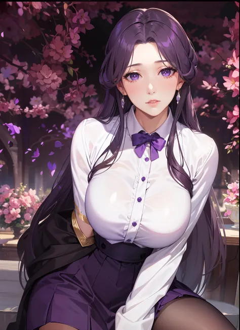 Beautuful Women，Royal sister，Big chest，White JK，Purple skirt，a purple eye