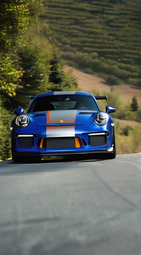 The powerful sapphire blue Porsche 911 GT3 RS glides swiftly down the winding mountain road. The 6-cylinder boxer engine sounds like thunder as the sports car accelerates the straights. Steering precision allows GT3 RS to nimbly cut every tight corner.

Mo...