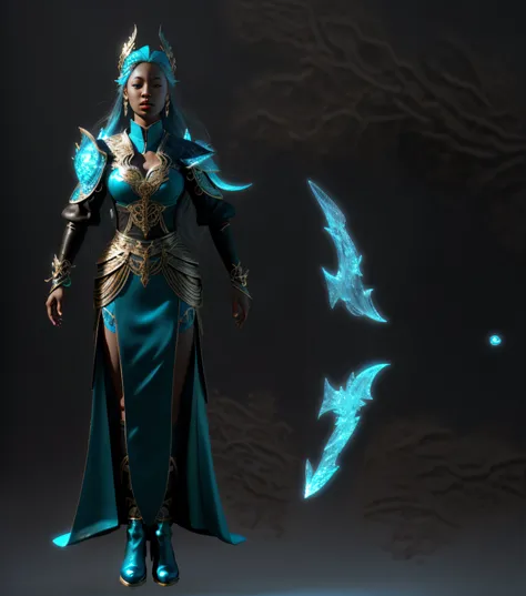 fantasyoutfit, final fantasy 14 style, epic 3 d yemaya, mystical atlantean valkyrie, Asian Woman Water Elemental, ice sorceress，unreal engine rendered