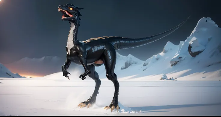 drak，Anthropomorphic dragons，Velociraptors，No wings，The background is a snowy landscape，sunny clear sky，In the daytime，Wear clothing all over，latex suit，SFW version，detailed full body，full body detailed，highly detailed whole body，silver eyes full body，whol...