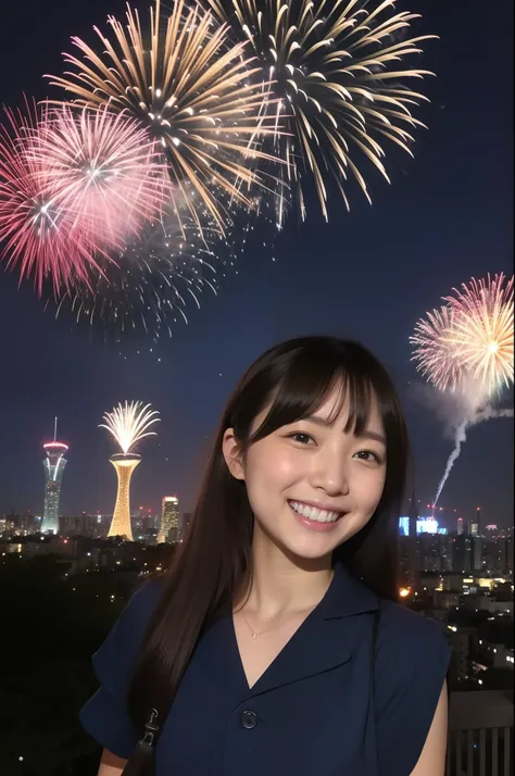 A smile、hi-school girl、校服、While doing fireworks、mare、Tokyo Skytree