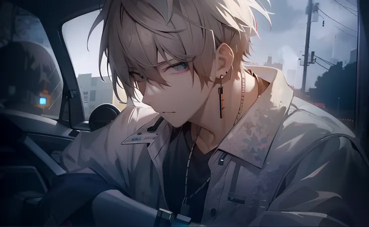 Anime boy in the car，Mobile phone in hand, from girls frontline, hajime yatate, Kawasi, 4K anime wallpaper, Best anime 4k konachan wallpaper, Anime wallpaper 4K, Anime wallpaper 4 k, Guviz, male anime character, key anime visuals, Fine details. Girl Front