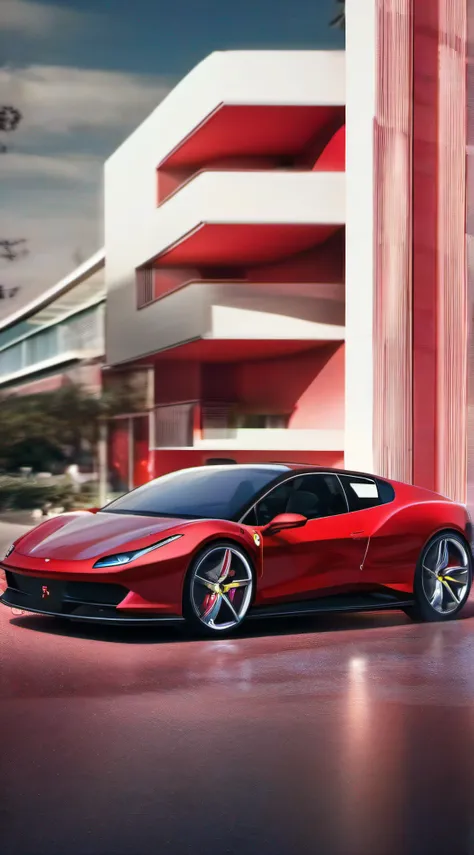 Un wolwaguen  Golf rojo conduciendo en una calle de la ciudad, automotive photography, Ferrari, Crisp rendering, Renderizado de desplazamiento al rojo, Superdeportivo, Render de superdeportivo futurista, vehicle photography, with sleek lines and a powerful...