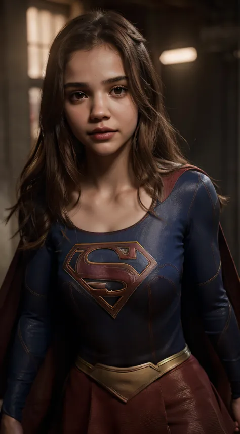 close-up, woman (supergirl suit), ((india eisley)), looking at viewer, front view, heroic pose, photorealistic, ultra-detailed, ...