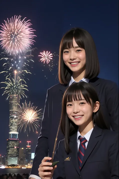 A smile、hi-school girl、校服、While doing fireworks、mare、Tokyo Skytree