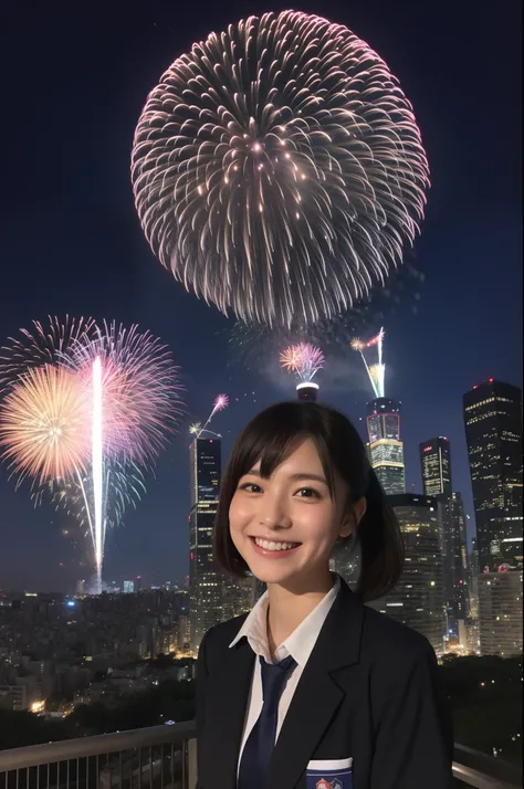 A smile、hi-school girl、校服、While doing fireworks、mare、Tokyo Skytree