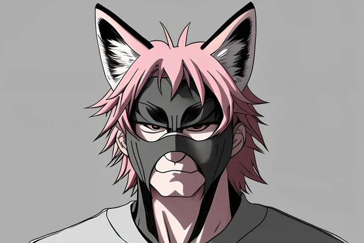 Anime-style fox man with pink mask