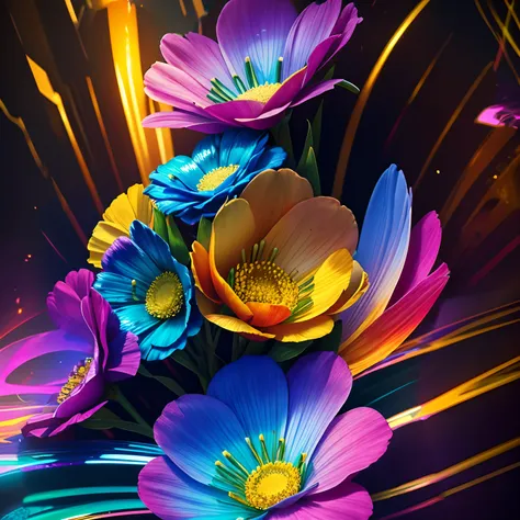 Flowers with fantastic iridescent effect, multicolorido, 8k ,