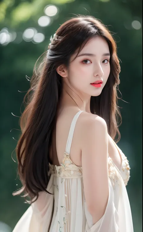 ((Best Quality, 8k, Masterpiece: 1.3)), Focus: 1.2, Perfect Body Beauty: 1.4, Buttocks: 1.2, ((Layered Haircut)), (Wet Clothes: 1.1), (Rain, Street:1.3), (Breasts: 1.2), (Hanfu: 1.2), Bare Shoulders, Bare Legs, Highly Detailed Face and Skin Texture, Fine E...