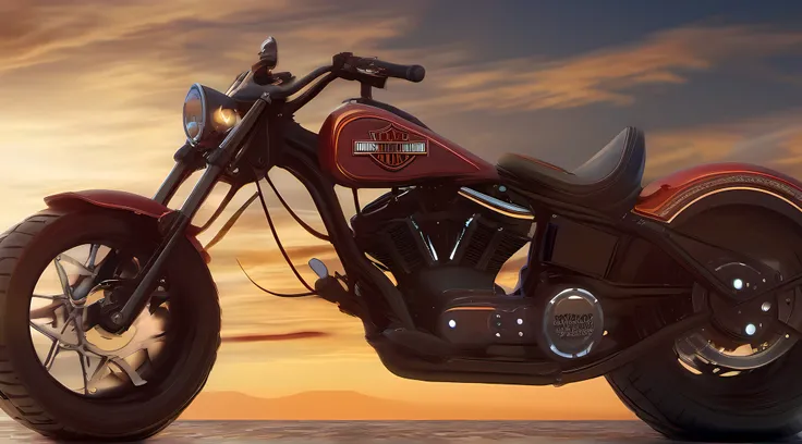 moto harley davidson, trilha na montanha, sun sunset, maritime horizon, detalhes intrincados, highes definition, 8k