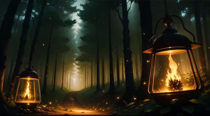 swarms of fireflies in forest