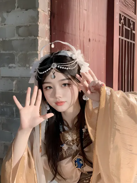 Arad woman in a costume of headdress and veil, Wearing ancient Chinese clothes, White Hanfu, Palace ， A girl in Hanfu, Hanfu, Chinese traditional, Inspired by Huang Ji, inspired by Luo Mu, with acient chinese clothes, inspired by Li Mei-shu, a young woman ...