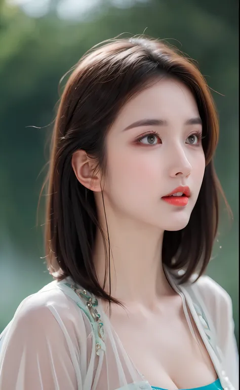 ((Best Quality, 8k, Masterpiece: 1.3)), Focus: 1.2, Perfect Body Beauty: 1.4, Buttocks: 1.2, ((Layered Haircut)), (Wet Clothes: 1.1), (Rain, Street:1.3), (Breasts: 1.2), (Hanfu: 1.2), Bare Shoulders, Bare Legs, Highly Detailed Face and Skin Texture, Fine E...