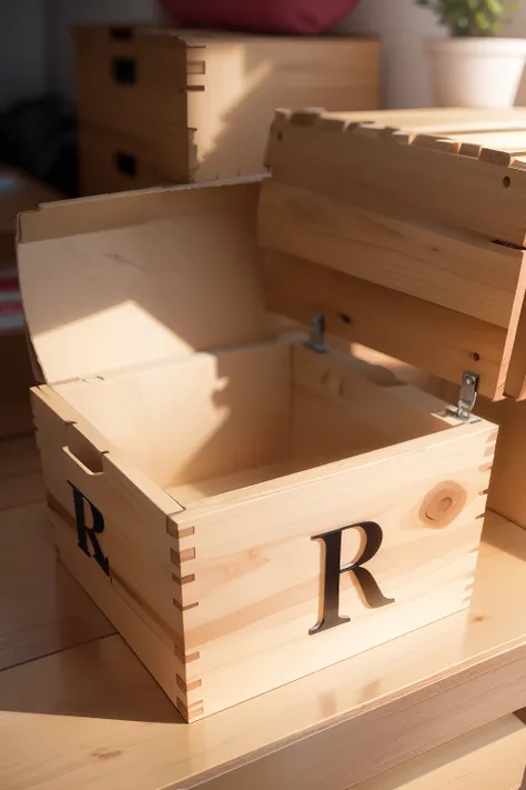 create a realistic box with the wooden "R for Registration" inside it