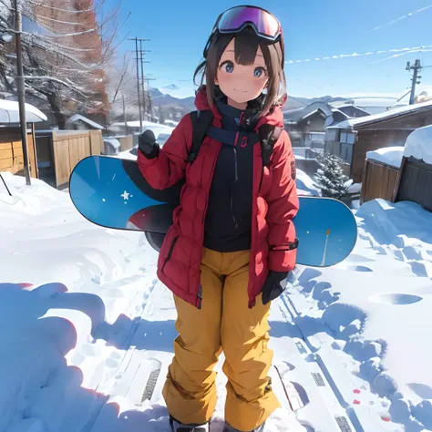 masutepiece, Best Quality, 8K_Wallpaper, (Beautiful eyes), ((Snow is piled up)), Cute, (Yellow Wear、Outerwear is blue、Red pants), (Too much snow、Buried Girl),1girl in,small tits,1 schoolgirl、Smile,(Nothing but snow)、(((Snow as far as the eye can see)))、Ski...