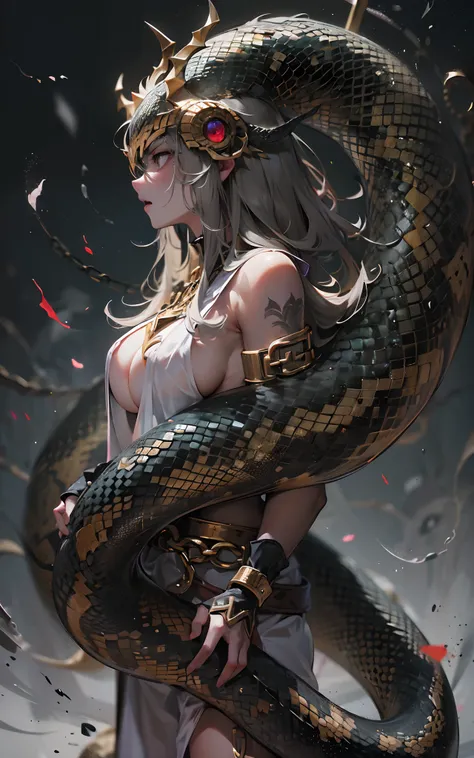 Jemongaard，(python)，Giant monsters，Snakes that surround the world，Ogre，Ouroboros，boa，Strongest，Ragnarok，Snake God，Norse mythology，(Super giant)，(Dark style，It gives a sense of oppression)，(Ferocious，brutality)，((((Gorgeous scales))))，Golden eyes，frenzied，V...