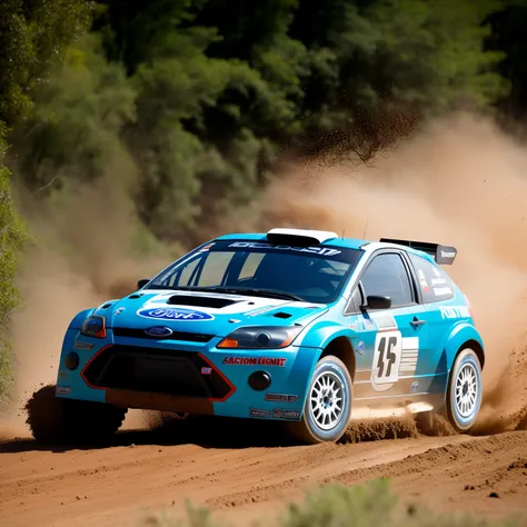 "Ford Focus Rally configuration, Intense action, adrenalinefilled, Mud splashes, High-speed stimulation, Rally cars fly in the dirt, Powerful engine roar, Precise operation, Dynamic angles, dust cloud, Sharp, A race against time."