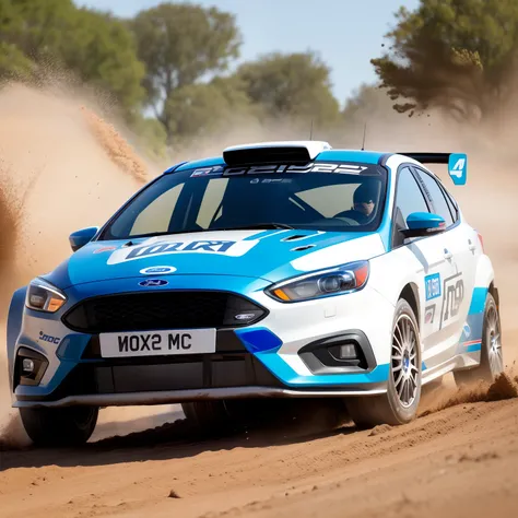 "Ford Focus Rally configuration, Intense action, adrenalinefilled, Mud splashes, High-speed stimulation, Rally cars fly in the dirt, Powerful engine roar, Precise operation, Dynamic angles, dust cloud, Sharp, A race against time."