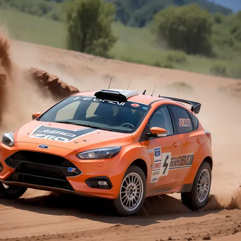 "Ford Focus Rally configuration, Intense action, adrenalinefilled, Mud splashes, High-speed stimulation, Rally cars fly in the dirt, Powerful engine roar, Precise operation, Dynamic angles, dust cloud, Sharp, A race against time."