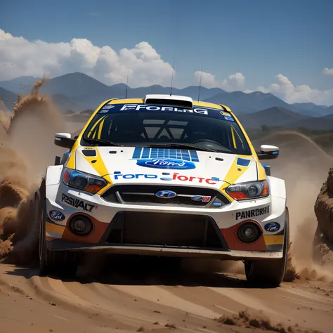 "Ford Focus Rally configuration, Intense action, adrenalinefilled, Mud splashes, High-speed stimulation, Rally cars fly in the dirt, Powerful engine roar, Precise operation, Dynamic angles, dust cloud, Sharp, A race against time."