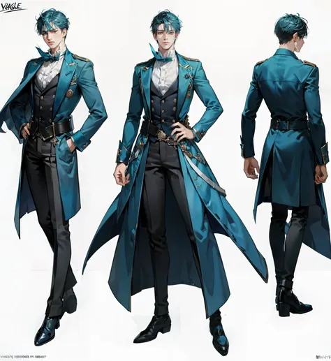 Anime characters in blue coats,male people,mtu,male, full body concept, detailed full-body concept, concept character, full body concept art, full body character concept, detailed full body concept art, concept art character, concept art style, character c...