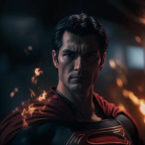 dark and gloomy, 8k, a close up photo of the superman with flames behind him,
lifelike texture, dynamic composition, fujifilm xt...