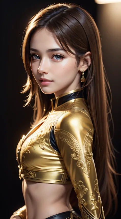 best quality, masterpiece, (realistic:1.2), 1 girl, brown hair, brown eyes, Front, detailed face, beautiful eyes, wear golden black suit, best quality, masterpiece, (realistic:1.2), 1 girl, detailed face, beautiful eyes, [(Transparent background:1.5)::5], ...