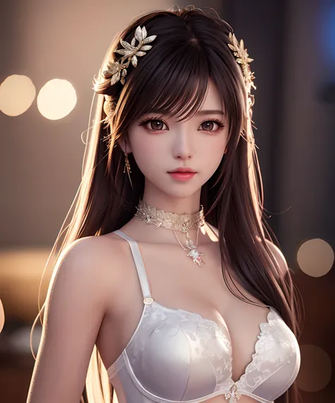 Asian woman posing for photo in bra and necklace, 8K Artgerm bokeh, trending on cgstation, photorealistic anime girl rendering, 3 D rendering character art 8 K, Smooth anime CG art, Soft portrait shot 8 K, 3 d anime realistic, 8K high quality detailed art,...