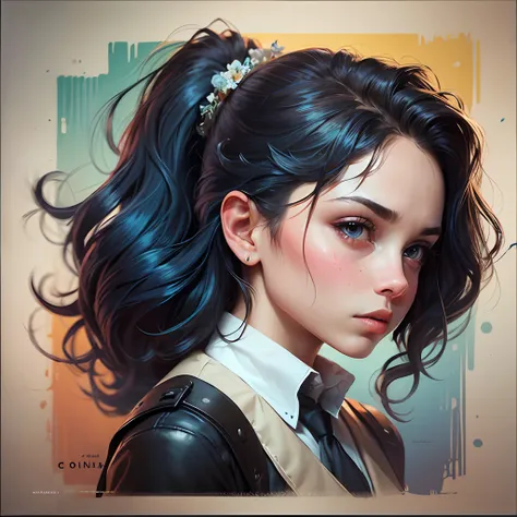 Your video splash stamp,cute girl painter,chibi,kawaii,painting,cute eyes,painting,real,8k,cinematic,ultra HD beautiful girl longshok, extreme det,16:9, deep blue hair, circular design,white backgoround,hyper realistic, pale skin, 4taiing, by alphonse much...