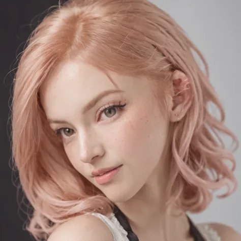 a closeup portrait of a playful maid, undercut hair, apron, amazing body, pronounced feminine feature, kitchen, [ash blonde | ginger | pink hair], freckles, flirting with camera