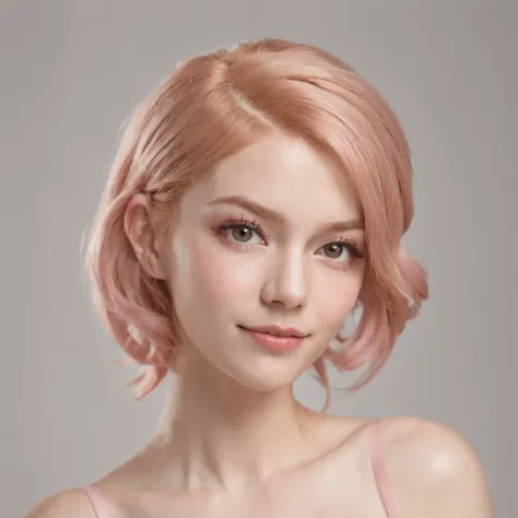 a closeup portrait of a playful maid, undercut hair, apron, amazing body, pronounced feminine feature, kitchen, [ash blonde | ginger | pink hair], freckles, flirting with camera