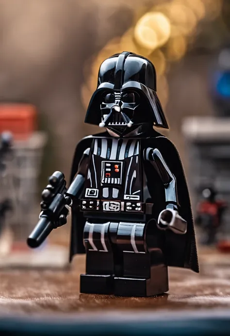 A photo of a lego as Darth Vader, toy, plastic, mini