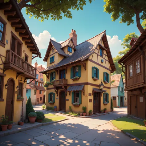 City where imagination comes to life and adventures await at every corner, A city where the houses are small and seemed to tell secrets on their colorful facades and the trees whispered tales of adventure in the wind. desenho, historia infantil