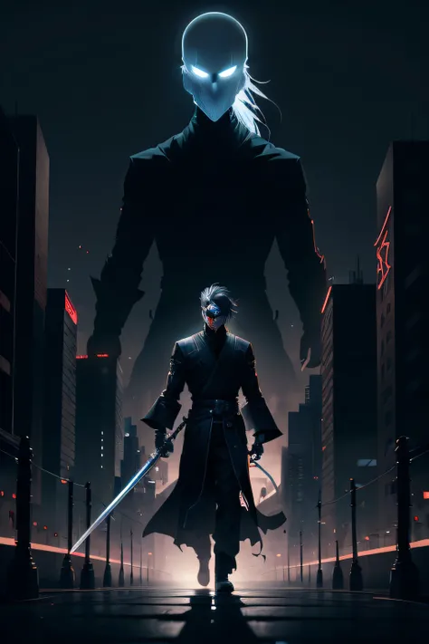 Image of a man with a sword in the city, badass anime 8 k, very beautiful cyberpunk samurai, cyberpunk samurai, Portrait of a cyberpunk samurai, urban samurai, dark cyberpunk illustration, dan mumford tom bagshaw, digital cyberpunk anime art, anime cyberpu...