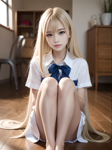 portlate、School Uniforms、bright expression、poneyTail、Young shiny shiny white shiny skin、Best Looks、Blonde reflected light、Platinum blonde hair with dazzling highlights、shiny light hair,、Super long silky straight hair、Beautiful bangs that shine、Glowing crys...