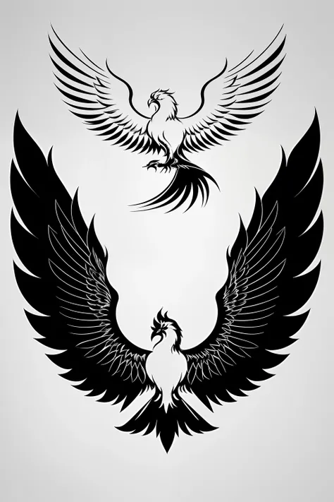 Create a minimalist and monochromatic logo inspired by the Phoenix, a symbol of renewal and rebirth. Craft a clean and iconic logo that captures the essence of transformation. Design a streamlined silhouette of the Phoenix, focusing on its graceful body. U...