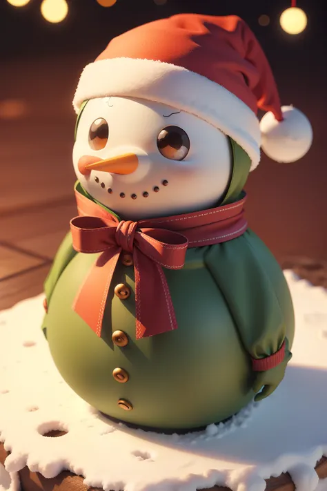 3d, Cartoon-style Christmas artwork with adorable snowmen and gifts.