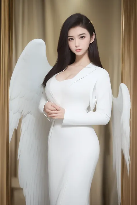 (((Holy Angel Guardian. 19 years old))) (((Vintage vintage image))) ((( A serious and reverent face. Has a sweet and gentle appearance))) (tmasterpiece, SuperiorQuality, Better quality, offcial art, Beautiful and aesthetic: 1.2), (1girll), extremely detail...