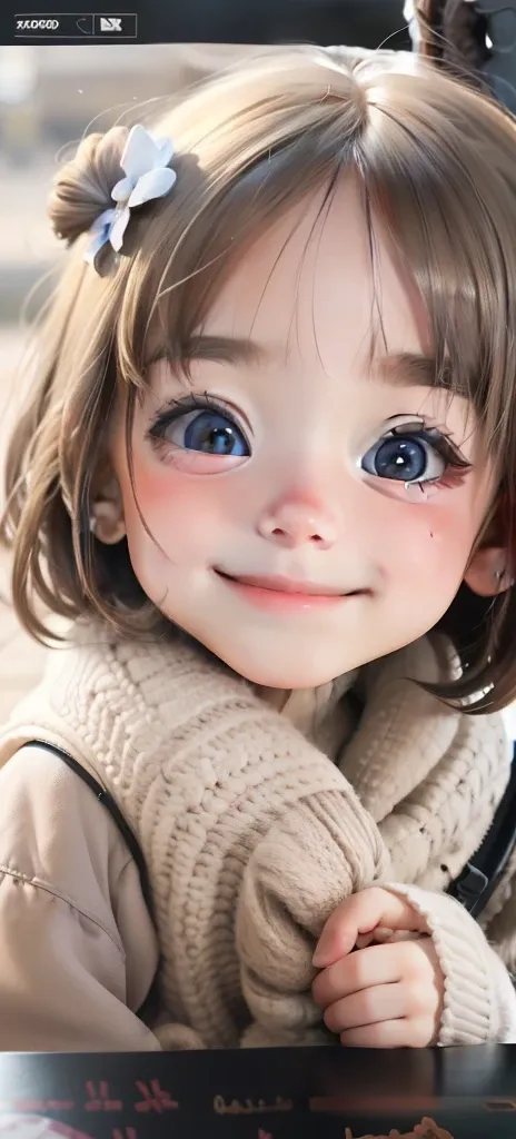 Cute little girl s，delicated，Big eyes，Small nose，Childlike，Smile Expression