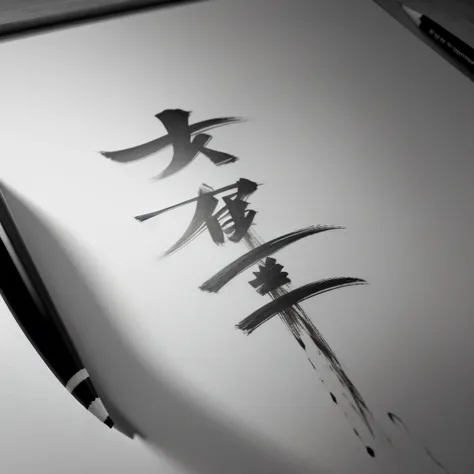 A detailed black and white pencil drawing of Japanese letters