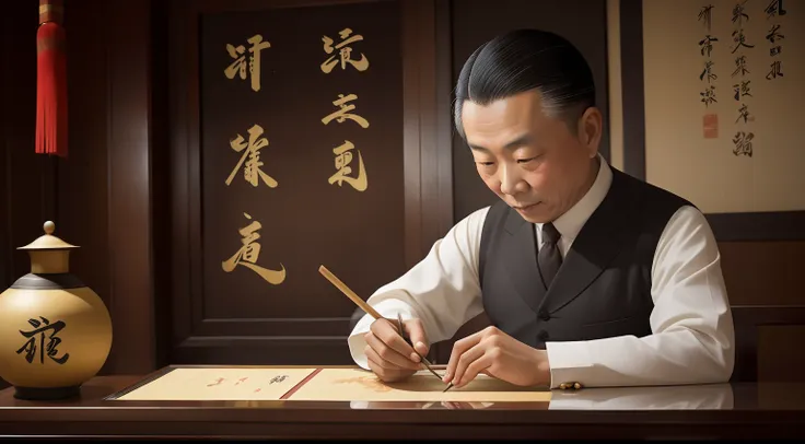 Date: 1929
Country: China
Description: In a Shanghai teahouse, a calligrapher uses a brush to meticulously write characters on a silk scroll. His precise movements reflect the reverence for classical art forms amidst the rapidly changing cultural landscape...