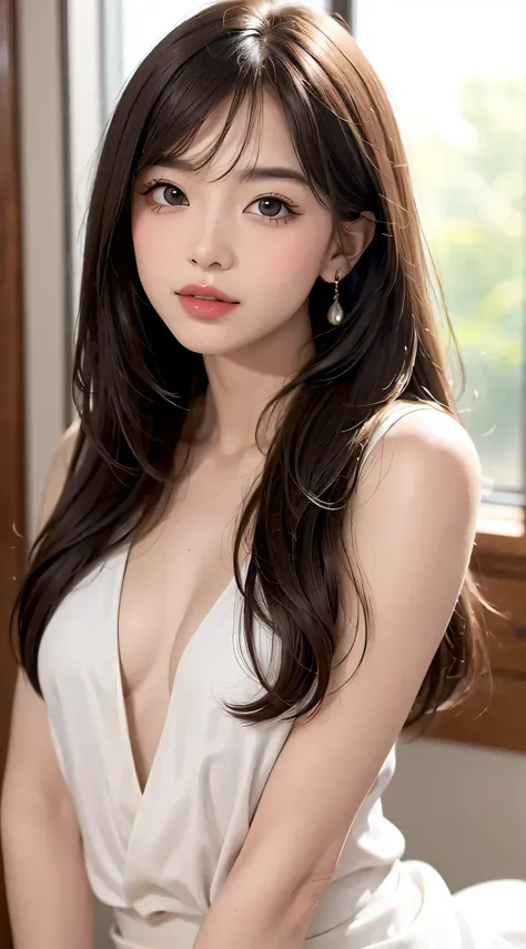 fully body photo,(in 8K, Photorealistic:1.25) ,( small lip luster, Eye lashes, Gloss Face, Glossy glossy skin, best qualtiy, 超A high resolution, depth of fields, color difference, Caustics, Wide light, Natural Shadow, ) ,slender,brown haired, Blunt bangs, ...