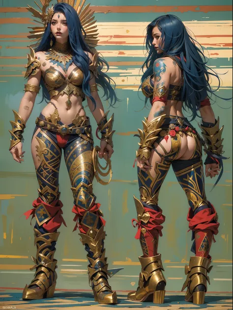 (((mulher))), (((melhor qualidade))), (((obra prima))), (((adulto))), Uma guerreira mulher de 35 anos com corpo perfeito, Gladiadores do Brooklyn, (( sob os peitos )), quase nua no estilo selvagem urbano de Simon Bisley para a capa da revista Heavy Metal, ...