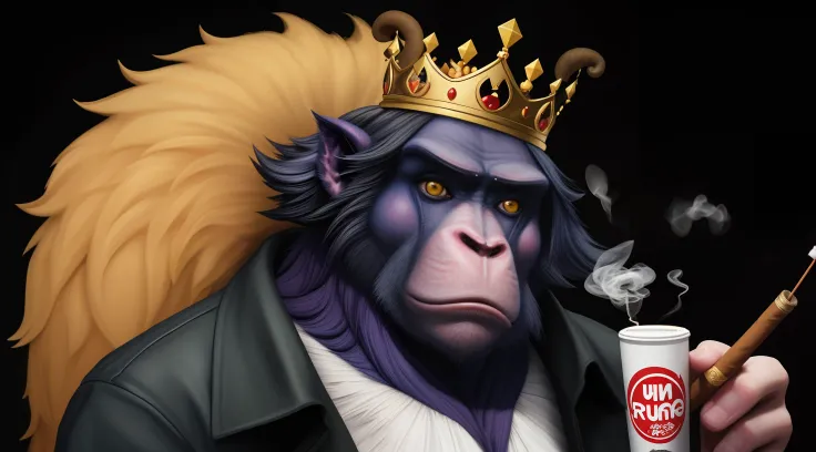 a cartoon monkey wearing a crown and smoking a cigarette, rat with crown, rat king, royal attire akira, by derek zabrocki, inspired by Alex Petruk APe, bored ape nft, rasputin as grubhub character, god save the queen!!!, monkey, by Alex Petruk APe, by Jeka...