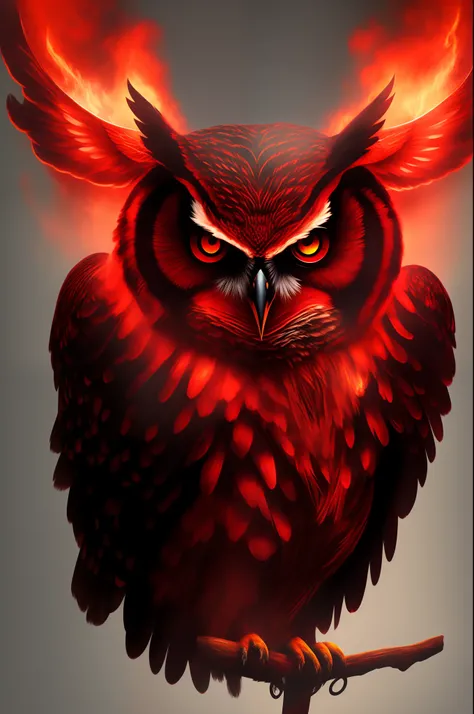 Owl,(Demon),fire,evil,red eye,big wings,realistic 4k